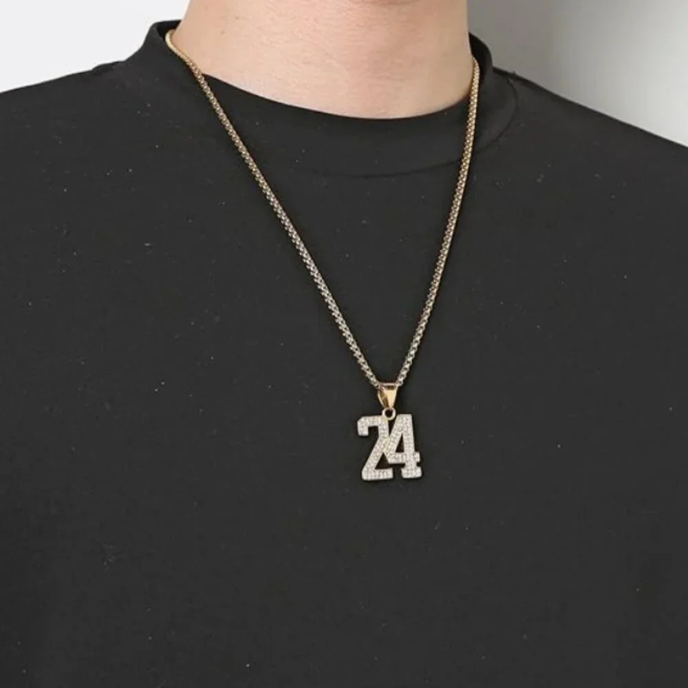 18K Gold Plated Cubic Zirconia Number 24 Basketball Pendant Necklace